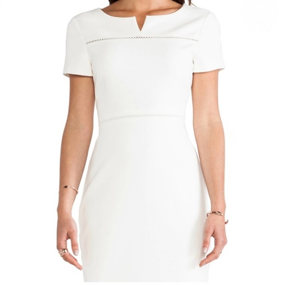 Halston Heritage White Ivory Knee Length Short Sleeve Sheath Dress Size 8 - Picture 4 of 11